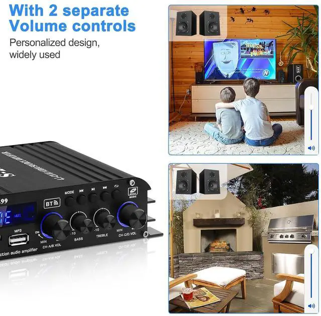 Alt view image 5 of 7 - Audio Power Amplifier for Home Speakers -S-299 Bluetooth 5.0 Power Amp 4.1 Channel RMS 40Wx4 Subwoofer AMP DC 12V/5A Mini Integrated Digital Amplifier with USB/SD & AUX Jack