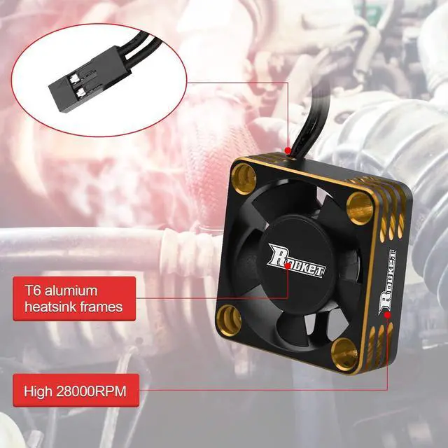 Alt view image 3 of 7 - Motor Cooling Fan RC Motor Heatsink 28000RPM ESC Cooling Fan for RC Car 1/8 1/10 1/12 Scale 540 550 Brushless Motor (Black+Gold)