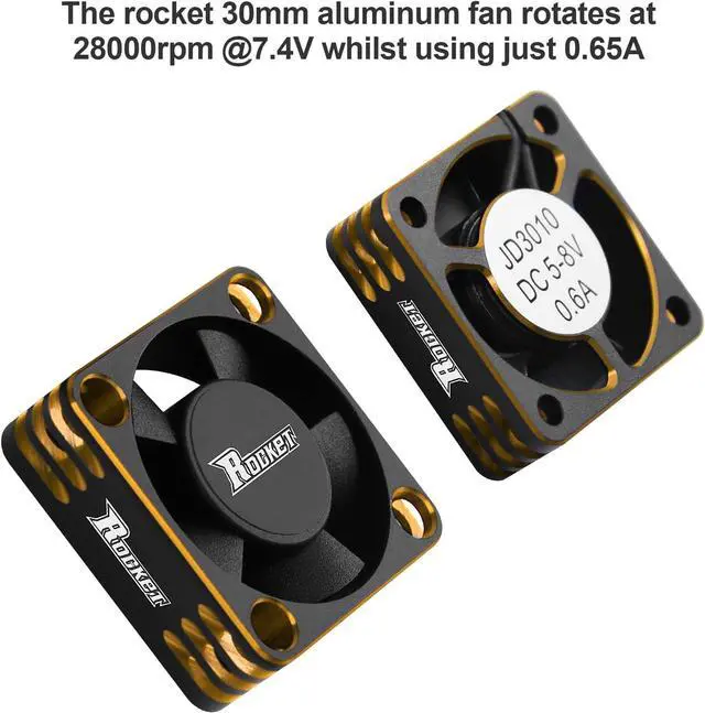 Alt view image 2 of 7 - Motor Cooling Fan RC Motor Heatsink 28000RPM ESC Cooling Fan for RC Car 1/8 1/10 1/12 Scale 540 550 Brushless Motor (Black+Gold)