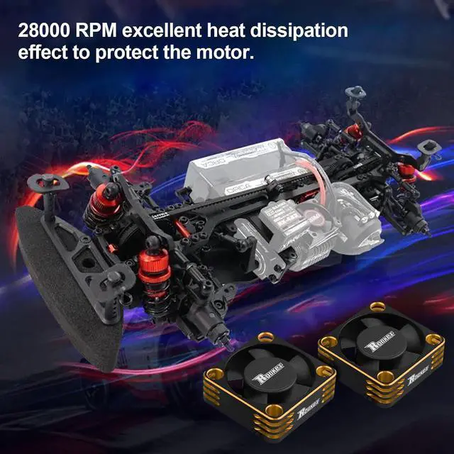 Alt view image 5 of 7 - Motor Cooling Fan RC Motor Heatsink 28000RPM ESC Cooling Fan for RC Car 1/8 1/10 1/12 Scale 540 550 Brushless Motor (Black+Gold)