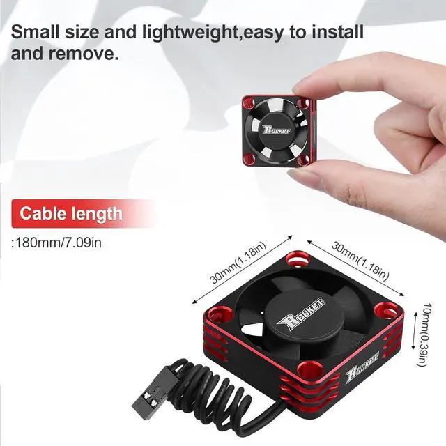 Alt view image 7 of 7 - Motor Cooling Fan 30mm RC Model Heatsink 28000RPM ESC Cooling Fan for RC Car 1/8 1/10 1/12 Scale 540 550 Brushless Motor (Black+Red)