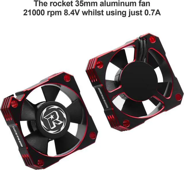 Alt view image 2 of 7 - RC Cooling Fan 35mm 21000RPM 8.4V Aluminum ESC Heatsink for RC Car 1/8 1/10 Scale 3650,3660,3670 Brushless Motor (Black+Red)