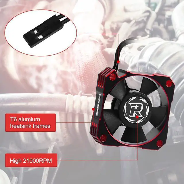 Alt view image 3 of 7 - RC Cooling Fan 35mm 21000RPM 8.4V Aluminum ESC Heatsink for RC Car 1/8 1/10 Scale 3650,3660,3670 Brushless Motor (Black+Red)