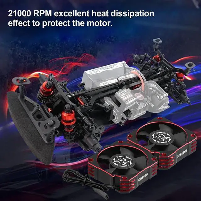 Alt view image 6 of 7 - RC Cooling Fan 35mm 21000RPM 8.4V Aluminum ESC Heatsink for RC Car 1/8 1/10 Scale 3650,3660,3670 Brushless Motor (Black+Red)