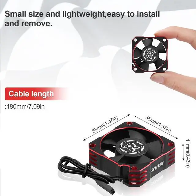 Alt view image 7 of 7 - RC Cooling Fan 35mm 21000RPM 8.4V Aluminum ESC Heatsink for RC Car 1/8 1/10 Scale 3650,3660,3670 Brushless Motor (Black+Red)