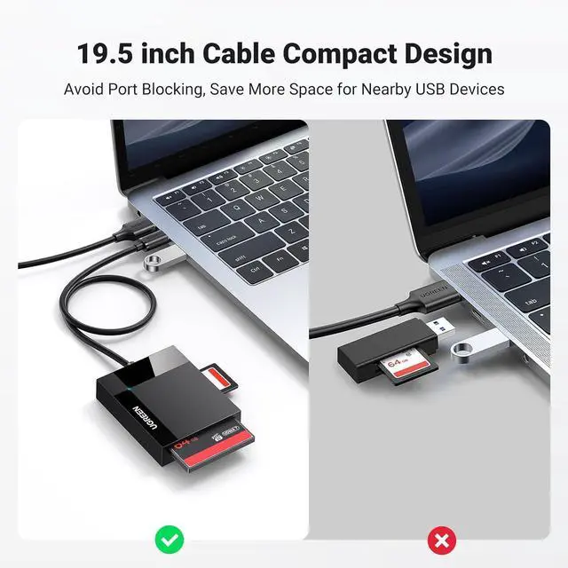 Alt view image 6 of 7 - UGREEN SD Card Reader USB 3.0 Card Hub Adapter 5Gbps Read 4 Cards Simultaneously CF, CFI, TF, SDXC, SDHC, SD, MMC, Micro SDXC, Micro SD, Micro SDHC, MS, UHS-I (Black)