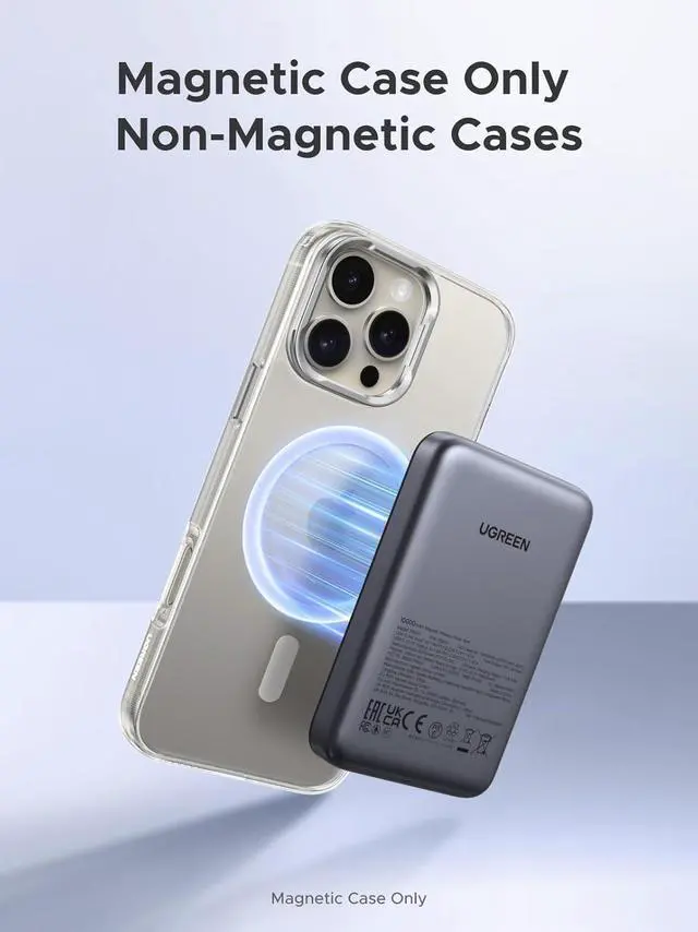 Alt view image 3 of 7 - UGREEN Magnetic Power Bank, 10,000mAh Wireless Portable Charger, PD 20W Fast Charging Battery Pack with USB-C for Magsafe, iPhone 16/16 Pro/15/15 Plus/15 Pro/15 Pro Max, iPhone14/13/12 Series, Black