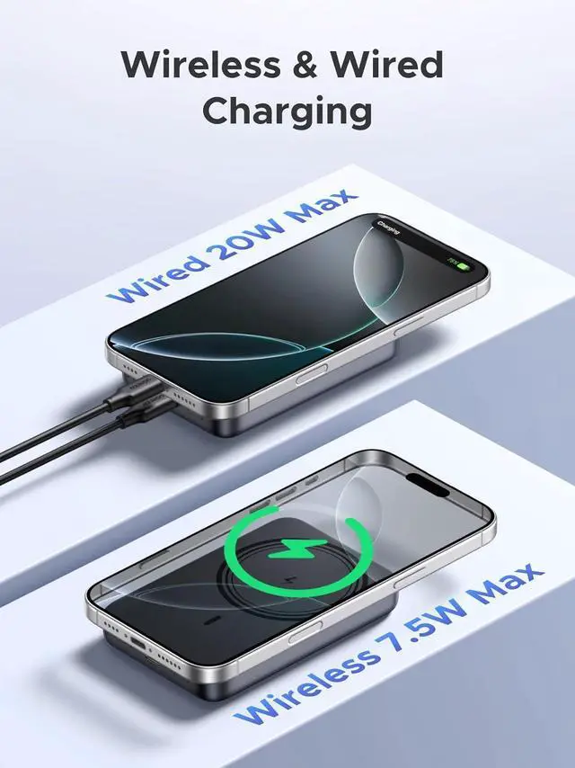 Alt view image 2 of 7 - UGREEN Magnetic Power Bank, 10,000mAh Wireless Portable Charger, PD 20W Fast Charging Battery Pack with USB-C for Magsafe, iPhone 16/16 Pro/15/15 Plus/15 Pro/15 Pro Max, iPhone14/13/12 Series, Black