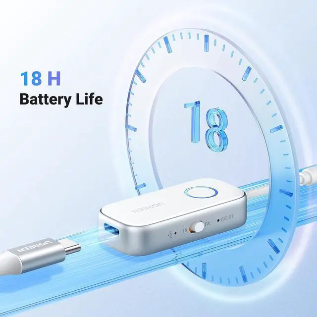 Alt view image 5 of 7 - UGREEN Airplane Bluetooth 5.4 Transmitter Receiver for 2 Airpods or Headphones, Airplane Travel Essentials 2-in-1 Wireless Bluetooth Adapter, 3.5MM AUX Jack Adapter on Flight, TV, Car Stereo