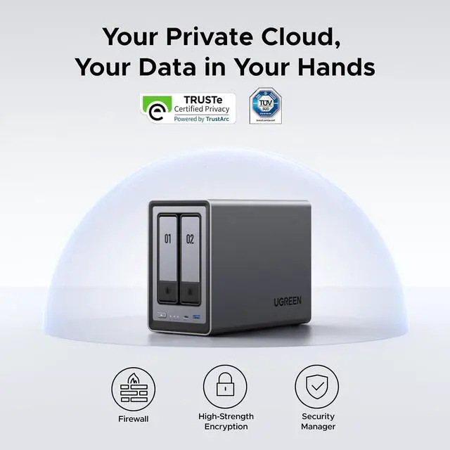 Alt view image 6 of 7 - UGREEN NASync DXP2800 2-Bay Desktop NAS, Intel N100 Quad-core CPU, 8GB DDR5 RAM, 2.5GbE, 2 * M.2 NVMe Slots, 4K HDMI, Network Attached Storage (Diskless)