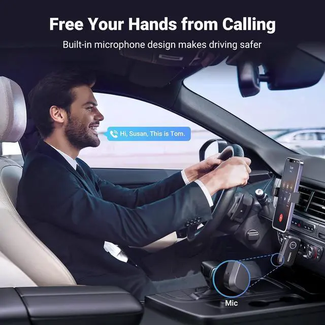 Alt view image 5 of 7 - UGREEN 5.4 Aux Bluetooth Adapter, Noise Cancelling 3.5mm AUX Bluetooth Car Adapter, Wireless Audio Receiver for Home Stereo/Wired Speaker, 15H Battery Life