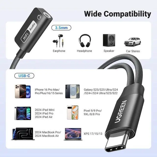 Alt view image 7 of 7 - UGREEN Magnetic USB C to 3.5mm Audio Adapter and Charger 2 in 1 Hi-Res 32bit/384kHz Aux to USB C with PD 60W Fast Charging Dongle Cable for iPhone 16 Pro Max, Switch 2, Galaxy S25Ultra, iPad Pro