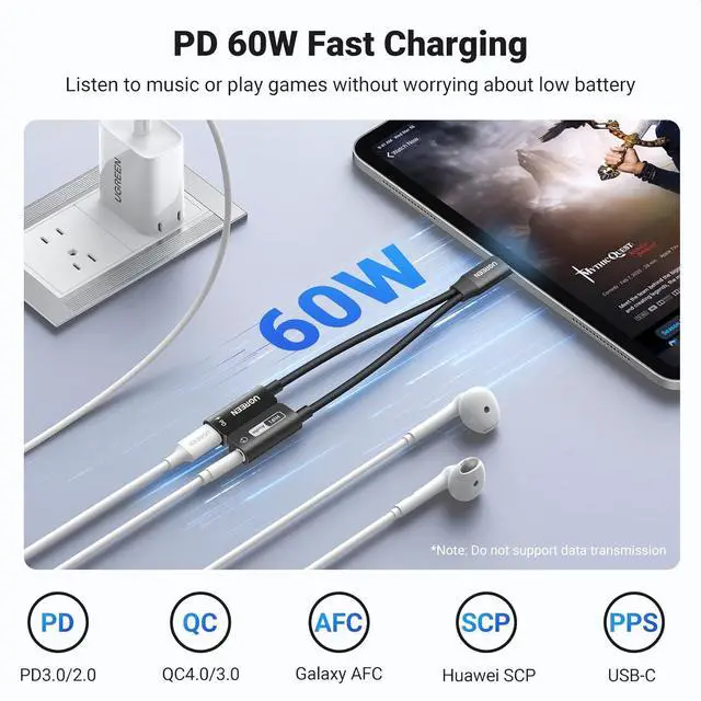 Alt view image 4 of 7 - UGREEN Magnetic USB C to 3.5mm Audio Adapter and Charger 2 in 1 Hi-Res 32bit/384kHz Aux to USB C with PD 60W Fast Charging Dongle Cable for iPhone 16 Pro Max, Switch 2, Galaxy S25Ultra, iPad Pro