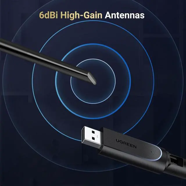 Alt view image 3 of 7 - UGREEN WiFi Adapter for Desktop PC, AX900 USB WiFi 6 Adapter with 5GHz/2.4GHz Dual Band, 6dBi High Gain Antenna, Built-in Driver for Win11/10