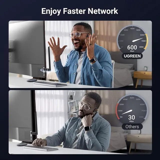 Alt view image 5 of 7 - UGREEN WiFi Adapter for Desktop PC, AX900 USB WiFi 6 Adapter with 5GHz/2.4GHz Dual Band, 6dBi High Gain Antenna, Built-in Driver for Win11/10