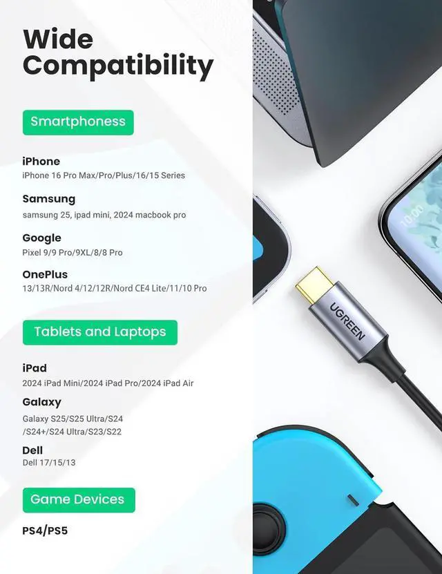 Alt view image 6 of 7 - UGREEN USB C to RCA Audio Cable Type C to 2RCA Male Jack Plug Adapter Car Auxiliary Stereo Speaker Amp Cord Compatible with iPhone 16 15 Pro Max/15 Pro/15 Plus, iPad Pro, Samsung S25, Pixel 9 Pro, 5FT