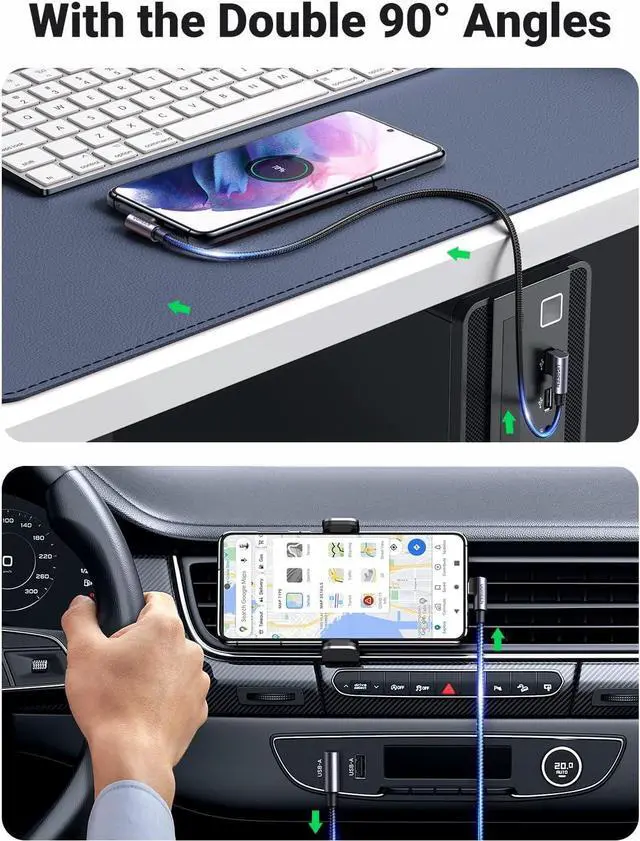 Alt view image 4 of 7 - UGREEN USB to USB C Cable 90 Degree USB C Fast Charging Cord Compatible with iPhone 16/16 Plus/16 Pro/16 Pro Max/15/Samsung Galaxy S10/S10+/Pixel 7/6a/LG G8/G7/Pixel/Switch, etc. 6.6FT