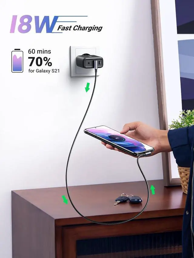 Alt view image 2 of 7 - UGREEN USB to USB C Cable 90 Degree USB C Fast Charging Cord Compatible with iPhone 16/16 Plus/16 Pro/16 Pro Max/15/Samsung Galaxy S10/S10+/Pixel 7/6a/LG G8/G7/Pixel/Switch, etc. 6.6FT