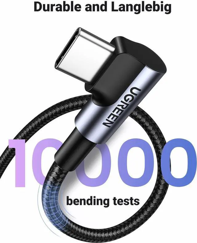Alt view image 6 of 7 - UGREEN USB to USB C Cable 90 Degree USB C Fast Charging Cord Compatible with iPhone 16/16 Plus/16 Pro/16 Pro Max/15/Samsung Galaxy S10/S10+/Pixel 7/6a/LG G8/G7/Pixel/Switch, etc. 6.6FT