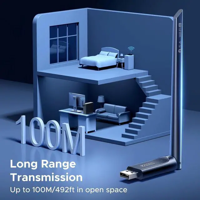 Alt view image 6 of 7 - UGREEN 2-in-1 USB Bluetooth WiFi Adapter, AX900 + Bluetooth 5.4 WiFi 6 Adapter for Desktop PC with 5GHz/2.4GHz Dual Band, 6dBi High Gain Antenna, Built-in Driver for Windows 10/11