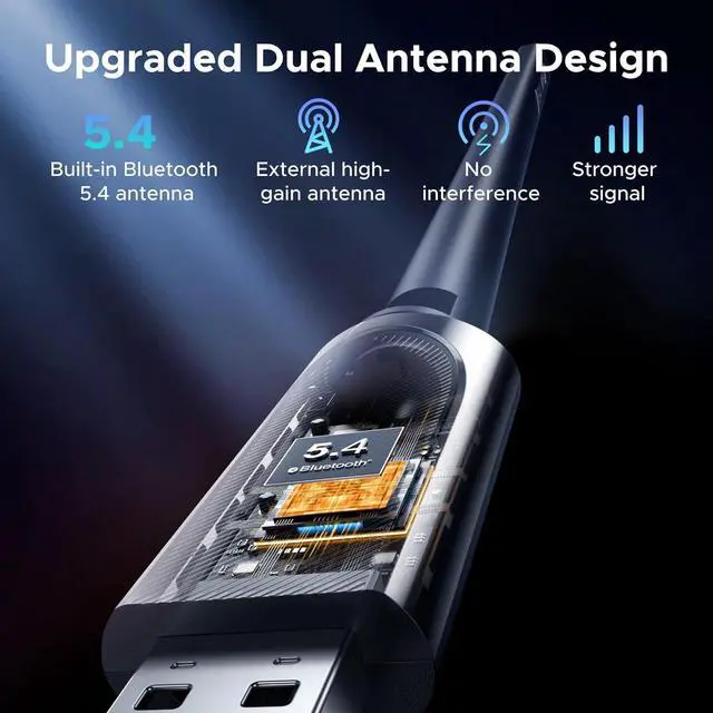 Alt view image 5 of 7 - UGREEN 2-in-1 USB Bluetooth WiFi Adapter, AX900 + Bluetooth 5.4 WiFi 6 Adapter for Desktop PC with 5GHz/2.4GHz Dual Band, 6dBi High Gain Antenna, Built-in Driver for Windows 10/11