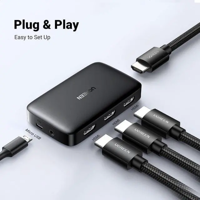 Alt view image 7 of 7 - UGREEN HDMI Switch 3 in 1 Out 4K HDMI Splitter with Remote Supports HDR CEC 3D HDCP1.4 HDMI 3 Port Box Hub 4K 30Hz, Compatible with Switch/Switch 2 PS5 PS4 Xbox Fire Stick Roku Apple TV PC