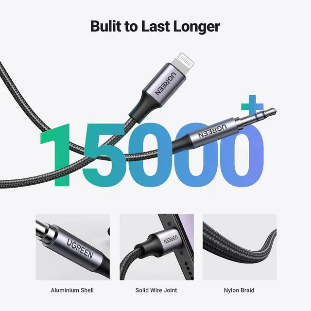 Alt view image 7 of 7 - UGREEN Aux Cord for iPhone Aux to Lightning Cable for Car Adapter MFi Certified Lightning 3.5mm Headphone Male Audio Jack Compatible with iPhone 14 Pro Max/13 12 11 Pro Max/12 11 XR SE/8 Plus, 3.3FT