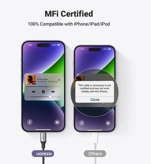 Alt view image 3 of 7 - UGREEN Aux Cord for iPhone Aux to Lightning Cable for Car Adapter MFi Certified Lightning 3.5mm Headphone Male Audio Jack Compatible with iPhone 14 Pro Max/13 12 11 Pro Max/12 11 XR SE/8 Plus, 3.3FT