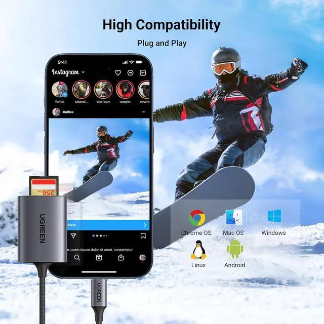 Alt view image 4 of 7 - UGREEN USB C SD Card Reader, 2-in-1 Micro SD Memory Card Reader for TF SD Micro SD SDXC SDHC, USB SD Card Reader Type C Compatible with iPhone 16 15, Samsung Galaxy, MacBook, iPad, Trail Game Camera