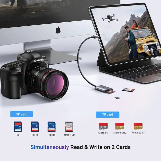 Alt view image 2 of 7 - UGREEN USB C SD Card Reader, 2-in-1 Micro SD Memory Card Reader for TF SD Micro SD SDXC SDHC, USB SD Card Reader Type C Compatible with iPhone 16 15, Samsung Galaxy, MacBook, iPad, Trail Game Camera