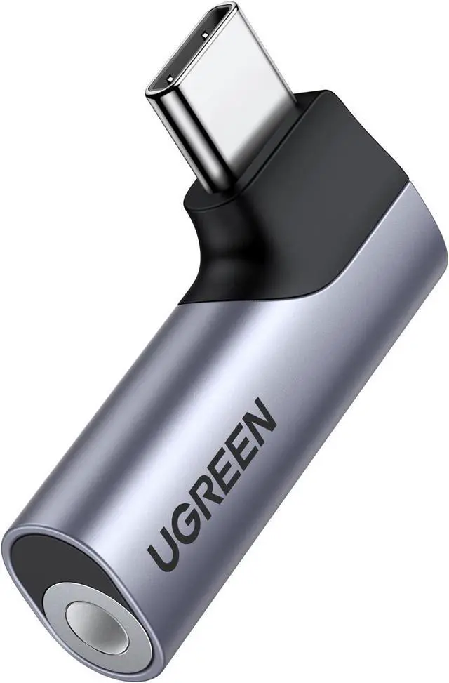 Main image of UGREEN USB C to 3.5mm Audio Adapter Type C Aux Headphone Jack DAC Stereo Mic HiFi Right Angle Dongle Compatible with iPhone 16 15 Pro Max/15 Pro/15 Plus, iPad Pro, Galaxy S24 Ultra Pixel 9 Pro, Gray