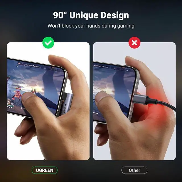 Alt view image 3 of 7 - UGREEN USB C to 3.5mm Audio Adapter Type C Aux Headphone Jack DAC Stereo Mic HiFi Right Angle Dongle Compatible with iPhone 16 15 Pro Max/15 Pro/15 Plus, iPad Pro, Galaxy S24 Ultra Pixel 9 Pro, Gray