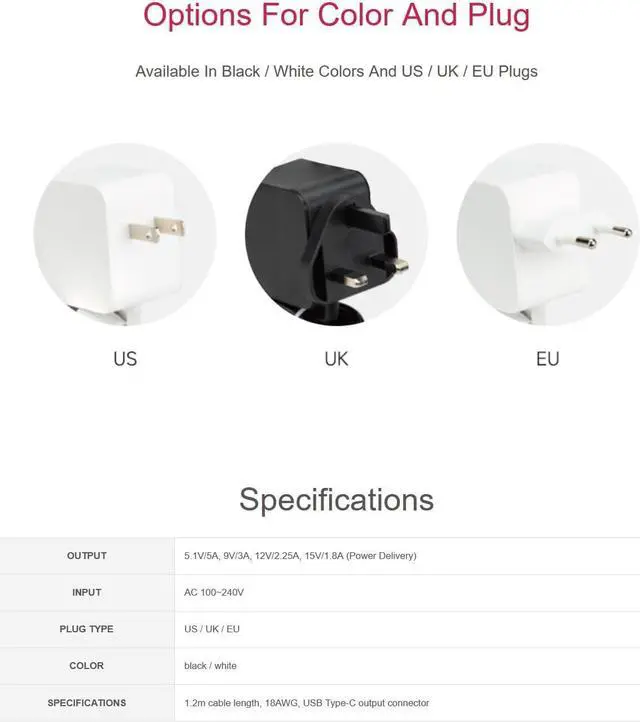 Alt view image 3 of 7 - Official 27W USB-C Power Supply for Raspberry Pi 5, 5.1V/5A, 9V/3A, 12V/2.25A, 15V/1.8A, Black US