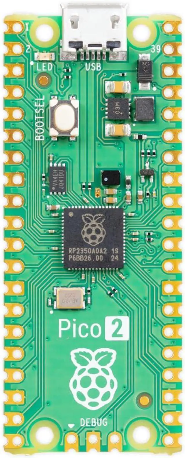Main image of Raspberry Pi Pico 2  520 KB on-chip SRAM; 4 MB on-board QSPI flash