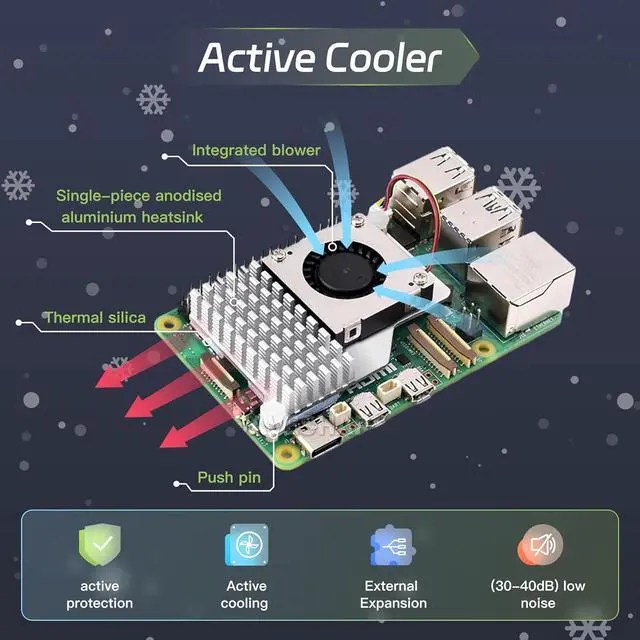 Alt view image 4 of 7 - Raspberry Pi 5 RAM 4GB Basic kit with Case and Active Cooler