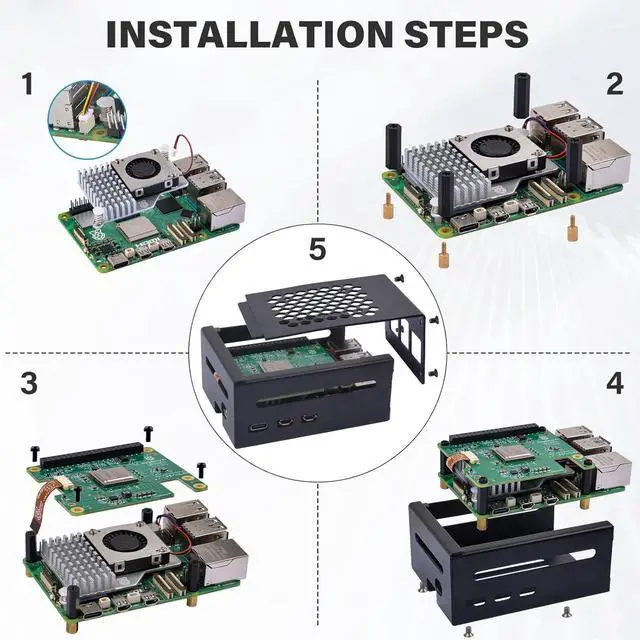 Alt view image 7 of 7 - Raspberry Pi 5 (26 Tops) AI HAT+ Build-in Hailo AI Accelerator with Metal Case & Active Cooler