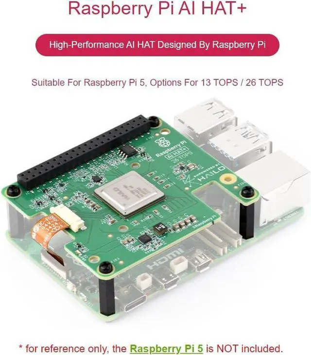 Alt view image 2 of 7 - Official Raspbery Pi AI HAT+, Build-in 26 Tops Hailo-8 AI Accelerator to Quickly Build A Wide Range of AI-Powered Applications, High-Performance AI HAT Suitable for Raspbery Pi 5 (RPi AI HAT+ (26T))