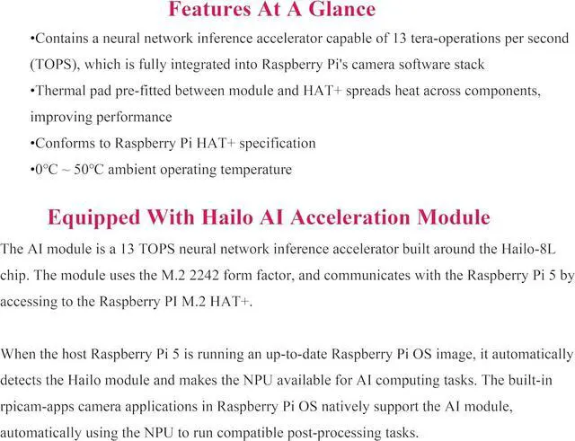 Alt view image 3 of 7 - Official RPi AI Kit Comes with Pi M.2 HAT+ with Hailo AI Acceleration Module Compatible with Raspberry Pi 5