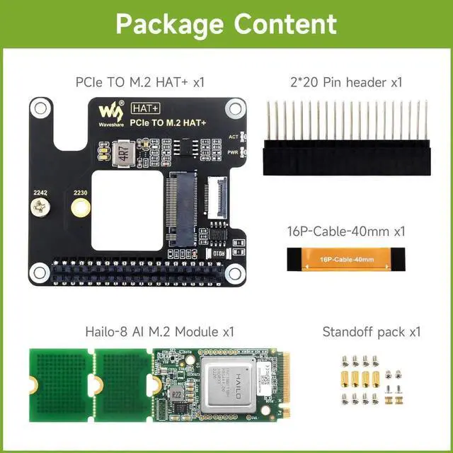 Alt view image 2 of 5 - Hailo-8 M.2 AI Accelerator Module, Compatible with Raspberry Pi 5, Supports Linux/Windows Systems, Based On The 26TOPS Hailo-8 AI Processor, Comes with PCIe to M.2 Adapter Board