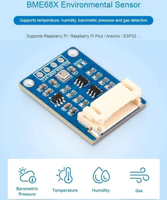 Alt view image 2 of 7 - BME680 Environmental Sensor, Supports Temperature/Humidity/Barometric Pressure/VOC Gas Detection, I2C and SPI, Support Raspberry Pi/Raspberry Pi Pico/for Arduino / ESP32, etc.