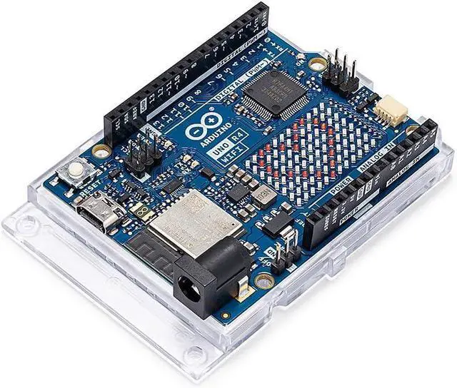 Main image of Arduino UNO R4 WiFi [ABX00087]  Renesas RA4M1 + ESP32-S3, Wi-Fi, Bluetooth, USB-C, CAN, 12-bit DAC, OP AMP, Qwiic Connector, 12x8 LED Matrix for Advanced IoT & Embedded Projects