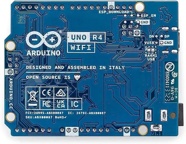 Alt view image 6 of 7 - Arduino UNO R4 WiFi [ABX00087]  Renesas RA4M1 + ESP32-S3, Wi-Fi, Bluetooth, USB-C, CAN, 12-bit DAC, OP AMP, Qwiic Connector, 12x8 LED Matrix for Advanced IoT & Embedded Projects