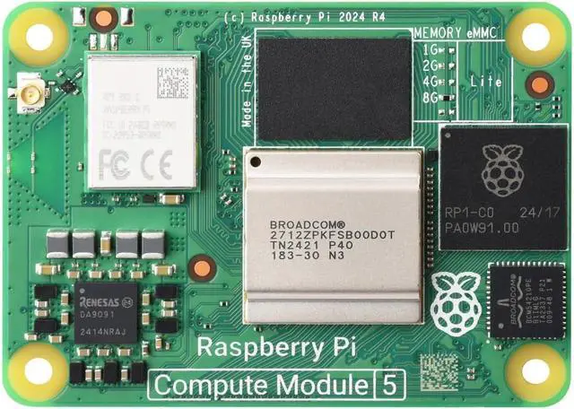 Main image of CM5 Pi Compute Module 5, Comes with an Official Raspberry Pi CM5108000 (with Wireless, 8GB RAM, 0GB (Lite) eMMC Flash), an Antenna Kit and a HEATSINK (3 Items)