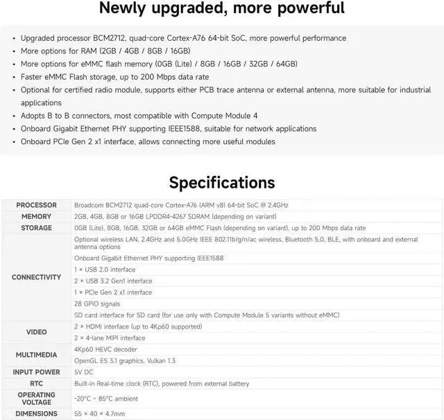 Alt view image 6 of 7 - CM5 Pi Compute Module 5,Comes with an Official Raspberry Pi CM5116064 (with Wireless, 16GB RAM, 64GB eMMC Flash), an Antenna Kit and a HEATSINK. (3 Items)