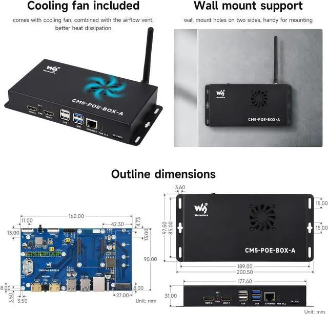 Alt view image 7 of 7 - waveshare Compute Module 5 IO Board, Compatible with All Variants of Raspberry Pi CM5, with PoE Feature, Single Board Only