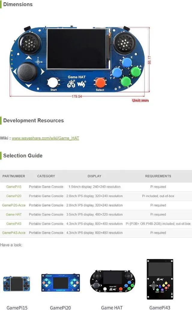 Alt view image 4 of 7 - Game HAT, Compatible with Raspberry Pi 4B/3B/3B+/Zero/Zero W/Zero WH, Retro Gaming Console wth 3.5inch IPS Screen, Joystick, and Buttons, 480×320, Onboard Speaker and Earphone Jack