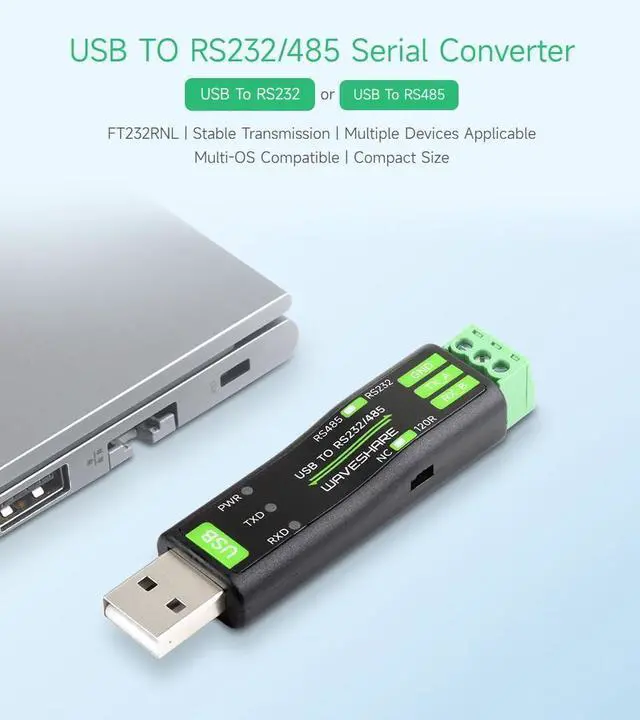 Alt view image 3 of 6 - Waveshare USB to RS232/485 Serial Converter, Onboard Original FT232RNL Chip, Features More Stable Transmission, Suitable for Multiple Devices, Compatible with Mac/Linux/Android/Win11/10/8.1/8/7, etc