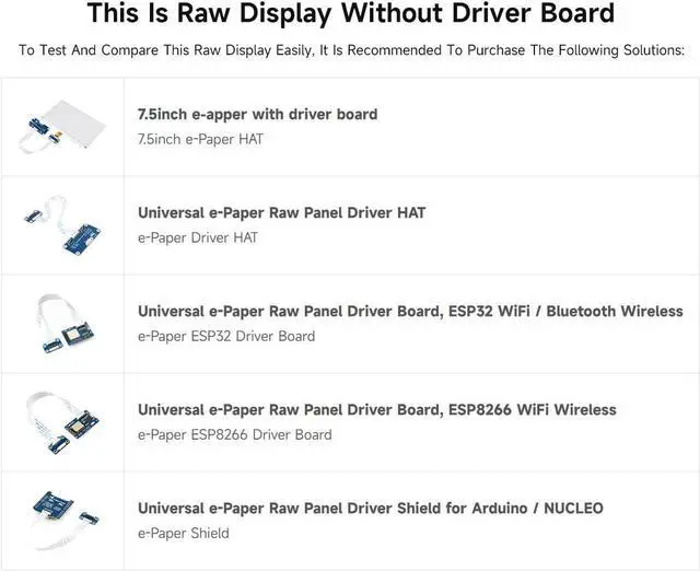 Alt view image 6 of 7 - waveshare 7.5inch E-Ink Raw Display Compatible with Raspberry Pi 5/4B/3B/Zero/Zero W/Zero 2W/Pico/Pico W/Pico WH 800×480 Resolution with SPI Interface Without PCB