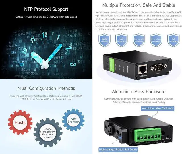 Alt view image 5 of 7 - Waveshare RS232/485/422 to RJ45 Ethernet Module, TCP/IP to Serial, with POE Function, Bi-Directional Transparent Transmission, Suitable for Data Acquisition, Intelligent Instrument Monitoring, etc