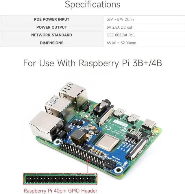 Alt view image 4 of 7 - Waveshare PoE HAT (E) Compatible with Raspberry Pi 3B+/4B 802.3af-Compliant, Fully Isolated Switched-Mode Power Supply (SMPS)